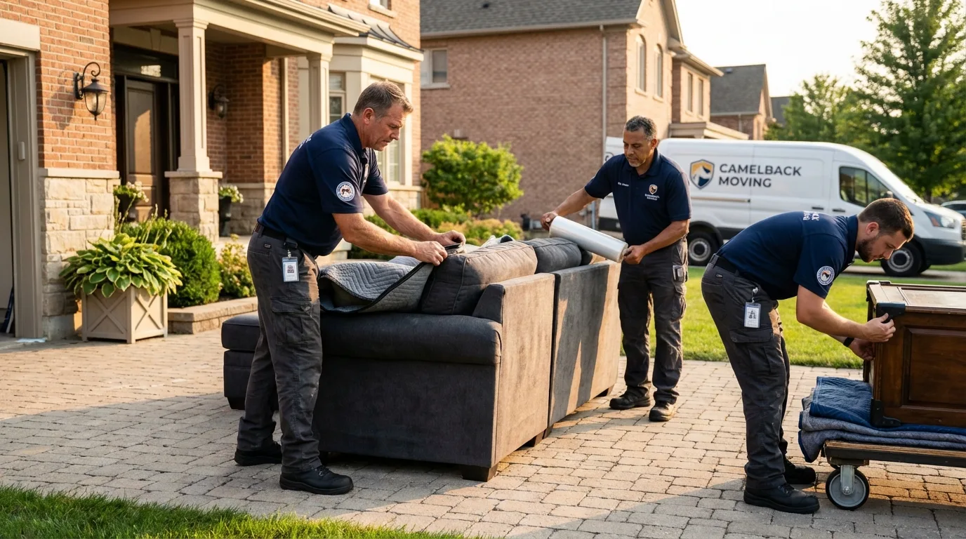 Large estate moving crew wrapping furniture in Big Bear Lake, CA