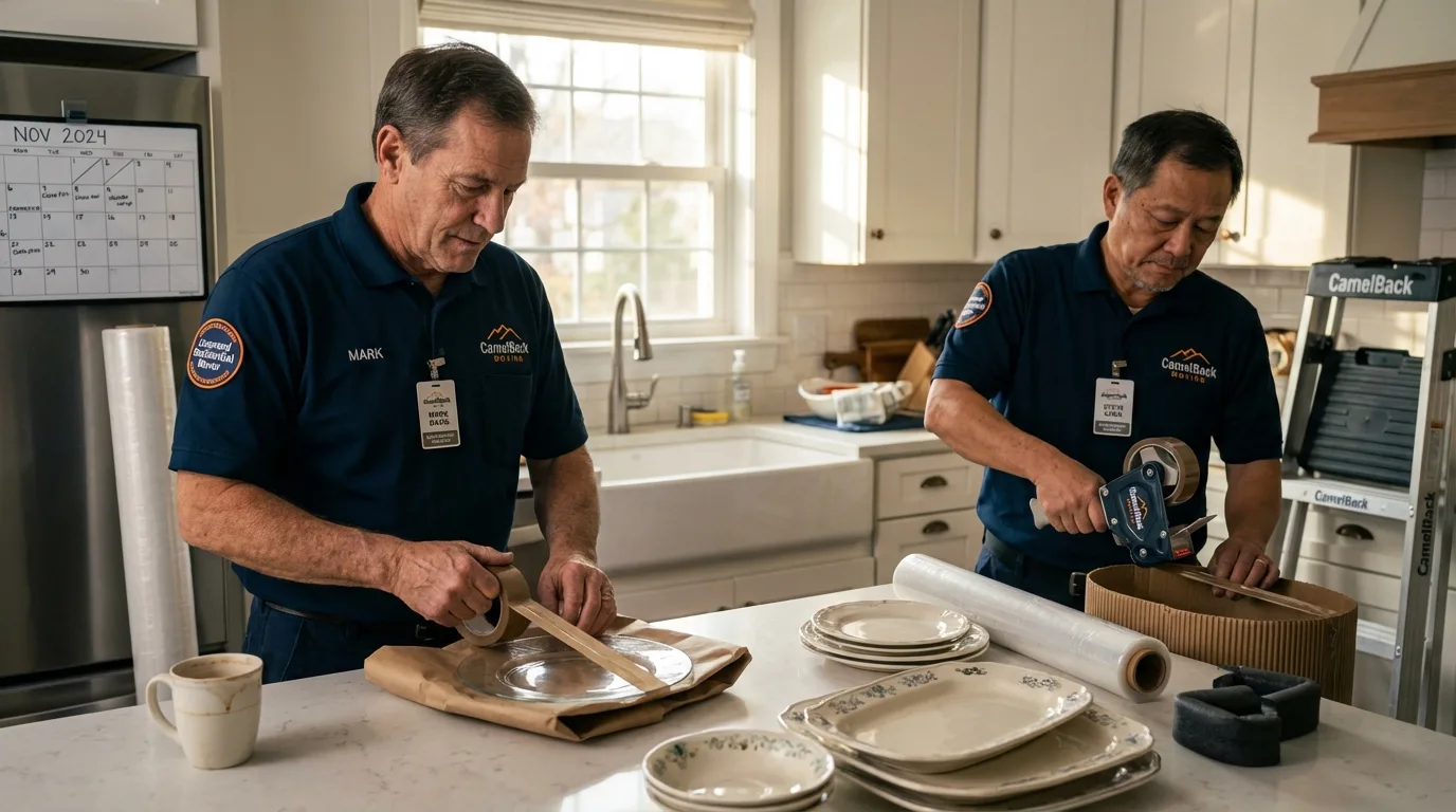 Professional crew packing kitchen dishware in Big Bear Lake, CA